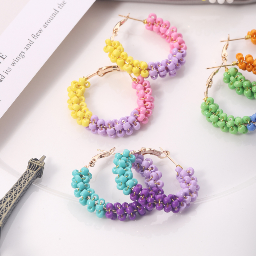 Ảnh Khuyên tai PINKDUDU PD1617 dạng vòng đính hạt nhựa hợp kim cá tính thời trang cho nữ 3
