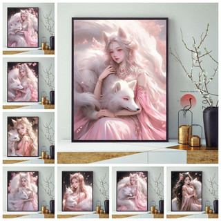 MOZI✨cáo chín đuôi 40*50cm tranh tô màu theo số nhân vật hoạt hình tranh sơn dầu số  sơn acrylic  tranh số hoá tô màu theo số màu sắc theo kích thướcMới Tranh Sơn Dầu Trang Trí Hình Cáo Chín Con (Tự Sơn)