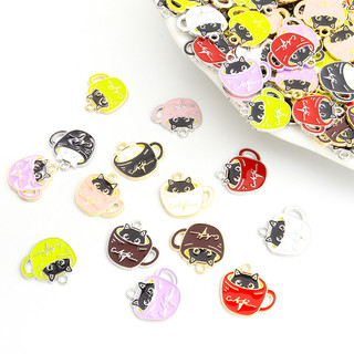 Set 10 Mặt Vòng cổ Hình Mèo Uống Cà Phê Dễ Thương Sáng Tạo