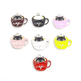 Set 10 Mặt Vòng cổ Hình Mèo Uống Cà Phê Dễ Thương Sáng Tạo