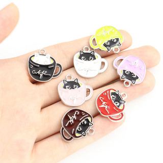 Set 10 Mặt Vòng cổ Hình Mèo Uống Cà Phê Dễ Thương Sáng Tạo
