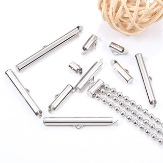 5 Chiếc Thép Không Gỉ Uốn Đầu Hạt Trượt Cuối Khóa Có Dây Xích Khóa Ống Thanh Trượt Đầu Mũ Kết Nối Cho DIY Trang Sức Làm