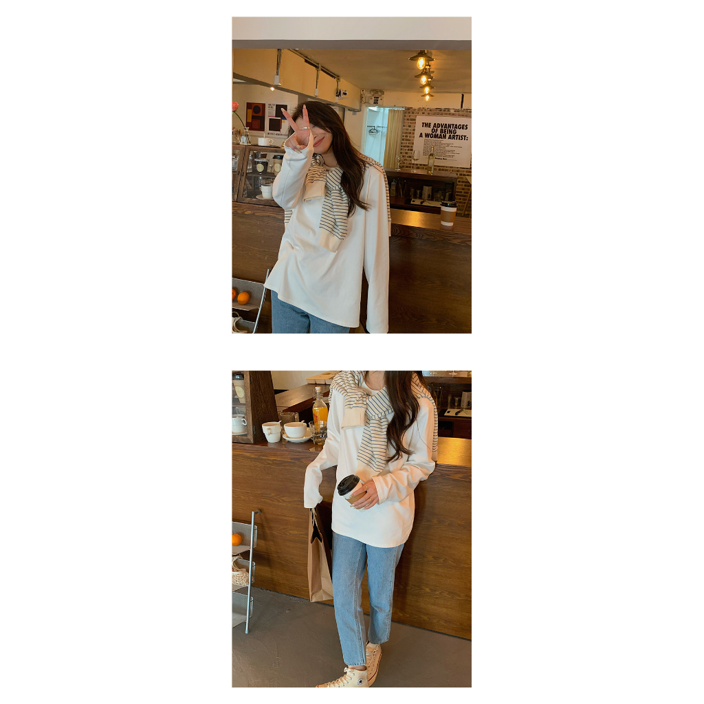 SUXI Áo Sweater Tay Dài Cổ Tròn Vải Mỏng Kẻ Sọc Phong Cách Thể Thao Cổ Điển Kiểu Hàn Thời Trang Mùa Thu Cho Bạn Nữ