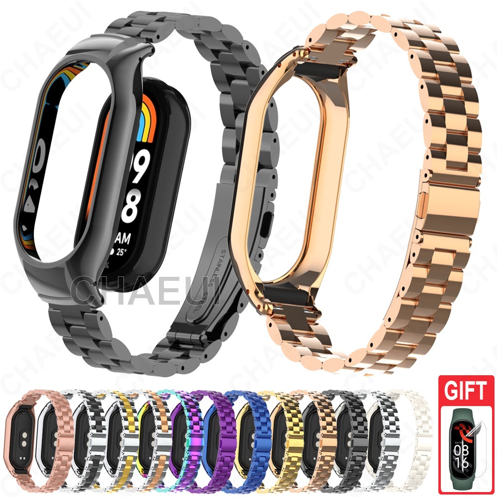 Vòng tay kim loại dây đeo bằng thép không gỉ có phụ kiện vỏ cho Xiaomi  Smart Band 10 Mi Band