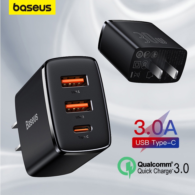 Bộ sạc USB Baseus 30W QC3.0 PD3.0 Type C PD Sạc nhanh Bộ sạc điện thoại nhanh cho iPhone 15 Pro Max Samsung