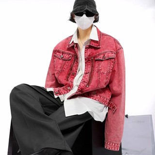 GKSSS  Áo Khoác denim Tay Dài Màu Hồng Phong Cách retro Mỹ Thời Trang Mới Dành Cho Nam Nữ