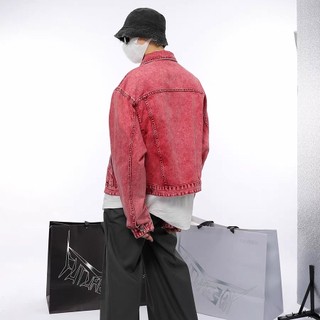 GKSSS  Áo Khoác denim Tay Dài Màu Hồng Phong Cách retro Mỹ Thời Trang Mới Dành Cho Nam Nữ