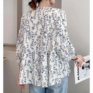 Áo Sơ Mi Voan Tay Dài In Hoa Phong Cách Hàn Quốc Cho Nữ baju baju wanita Lenan panjang