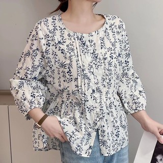 Áo Sơ Mi Voan Tay Dài In Hoa Phong Cách Hàn Quốc Cho Nữ baju baju wanita Lenan panjang