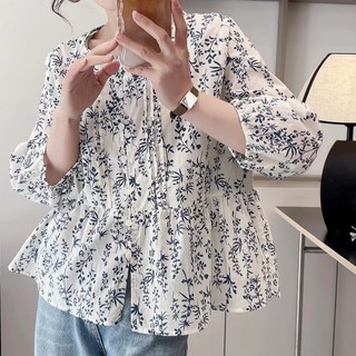 Áo Sơ Mi Voan Tay Dài In Hoa Phong Cách Hàn Quốc Cho Nữ baju baju wanita Lenan panjang
