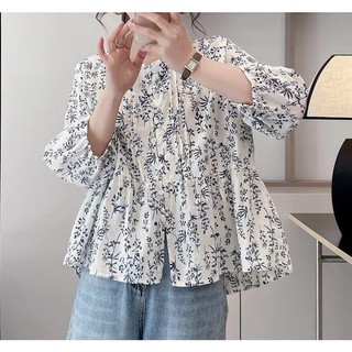 Áo Sơ Mi Voan Tay Dài In Hoa Phong Cách Hàn Quốc Cho Nữ baju baju wanita Lenan panjang
