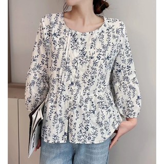 Áo Sơ Mi Voan Tay Dài In Hoa Phong Cách Hàn Quốc Cho Nữ baju baju wanita Lenan panjang