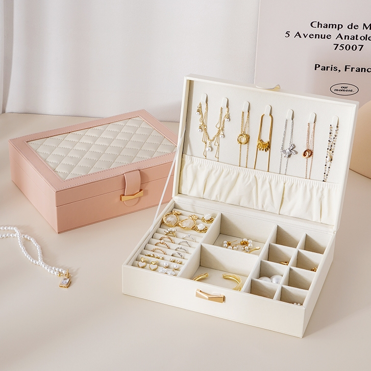 Casegrace Hộp Đựng Trang Sức / Đồng Hồ / Trang Sức Bằng Da pu Phối Nhung Cỡ Lớn Tiện Dụng
