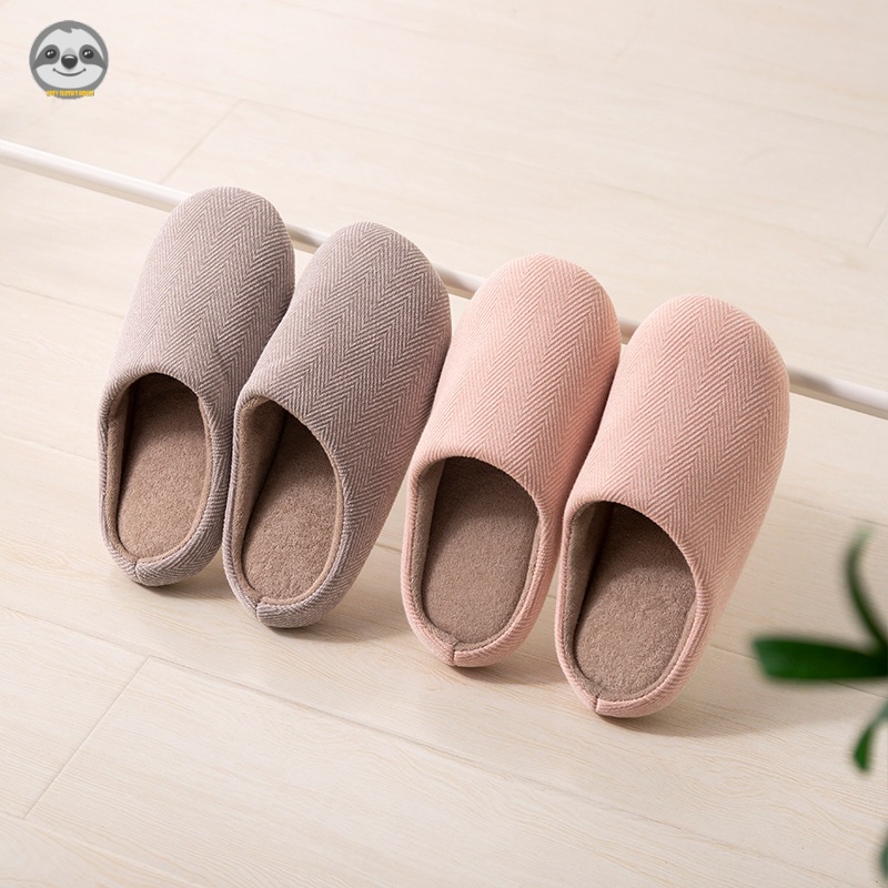 Dép đi trong nhà phong cách Nhật Bản Muji, vải twill, chống nước, lót lông cừu êm ái