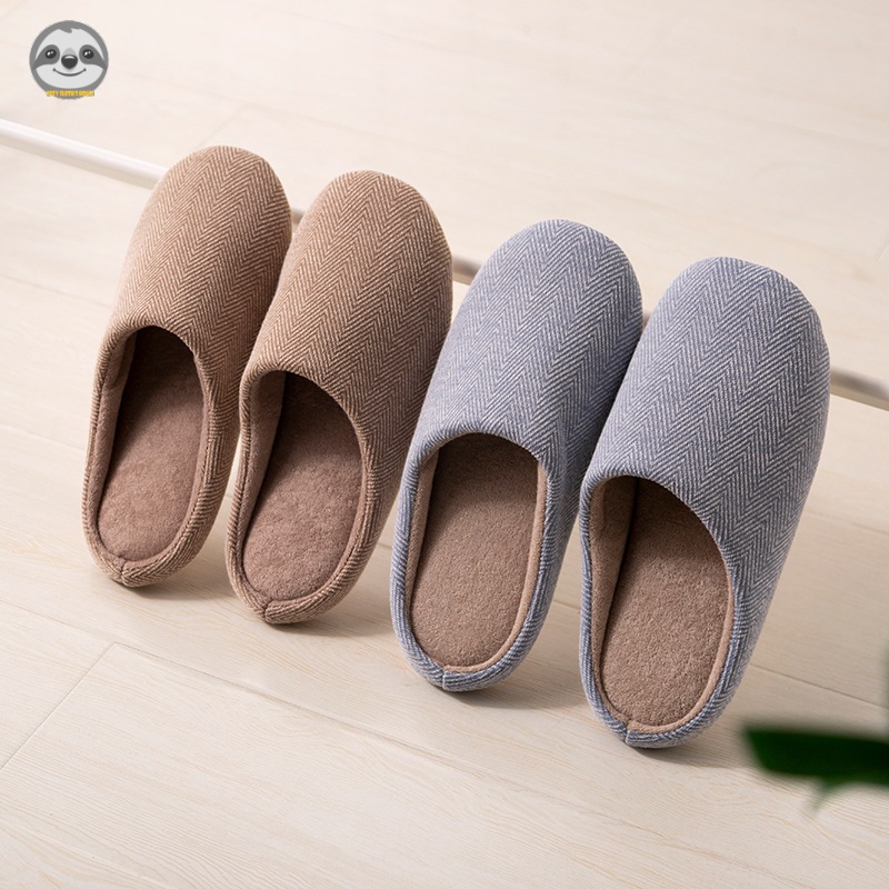 Dép đi trong nhà phong cách Nhật Bản Muji, vải twill, chống nước, lót lông cừu êm ái
