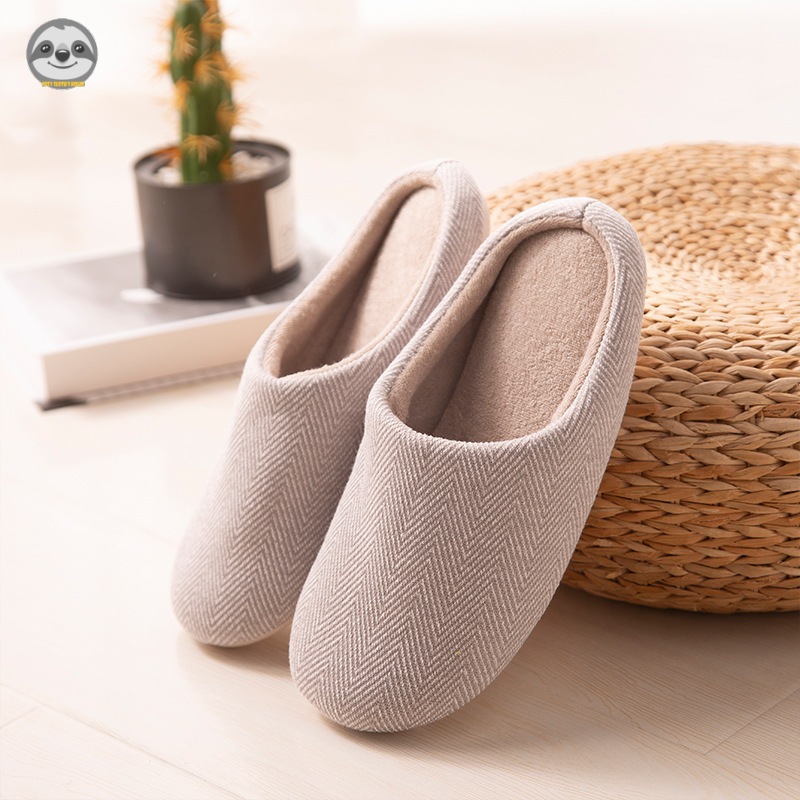 Dép đi trong nhà phong cách Nhật Bản Muji, vải twill, chống nước, lót lông cừu êm ái