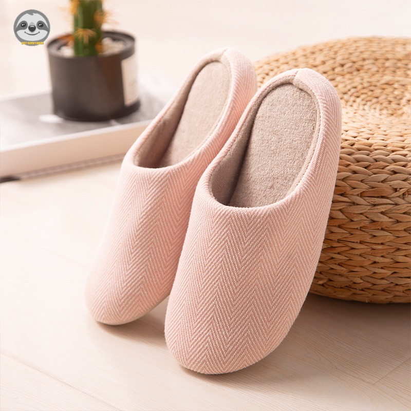 Dép đi trong nhà phong cách Nhật Bản Muji, vải twill, chống nước, lót lông cừu êm ái