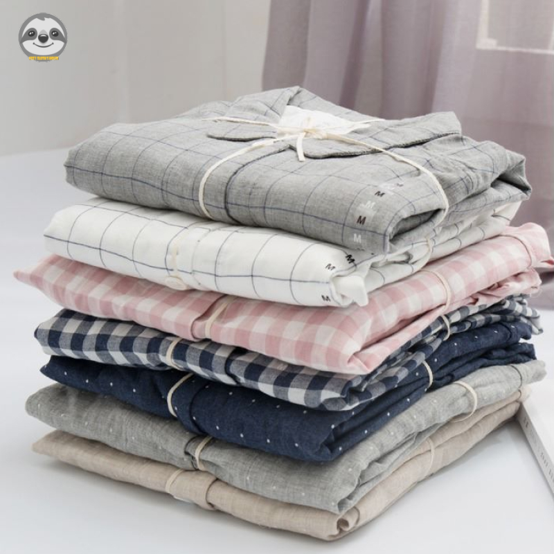 Phong Cách muji Nhật Bản / Áo Len Dài Tay Hai Lớp Chất Lượng Cao / Đồ Ngủ cotton Nguyên Chất / Thoải Mái Cho Cặp Đôi po
