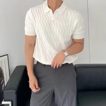 【3 Colors】Áo polo nam dệt kim áo phông nam có cổ polo cổ sọc in mềm thoải mái dài tay áo len ngắn tay áo đan đầu tay lửng màu trơn thời áo polo nam big size trang mùa hè áo unisex nam chất lượng cao c