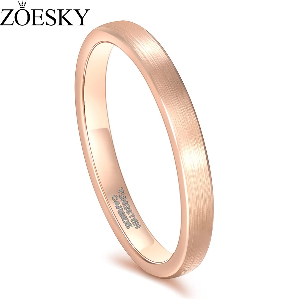 Zoesky 3MM Nhẫn Vonfram Dành Cho Nữ Hoa Hồng Vàng Phẳng Cưới Thoải Mái Phù Hợp Với Kích Thước 4-11