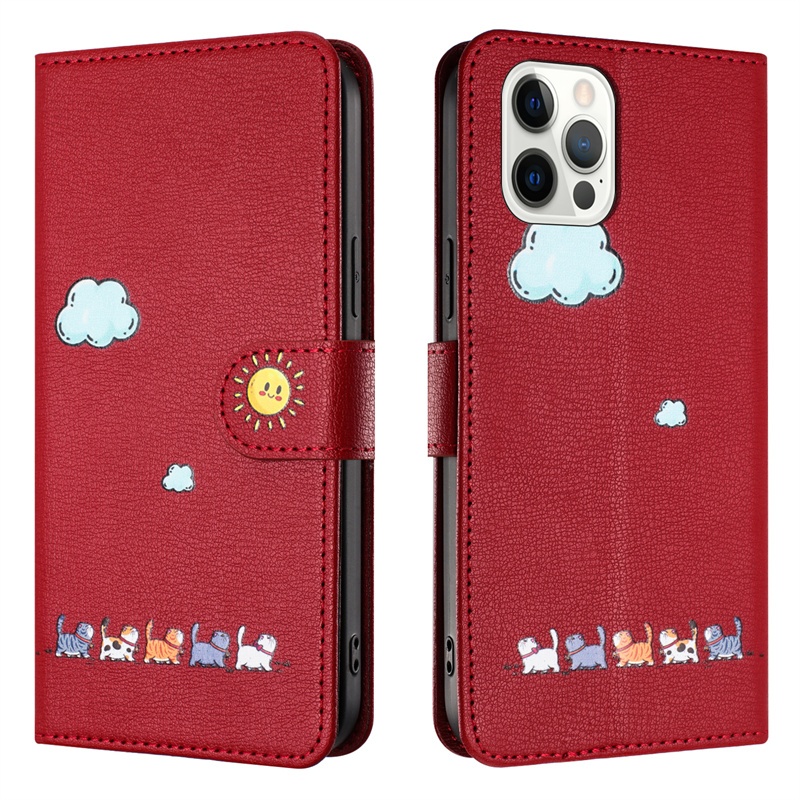 Flip Case Cho iPhone 15 14 Plus Pro Max Bao Da Ví Đựng Thẻ Đứng Hoạt Hình Dễ Thương Vỏ Điện Thoại