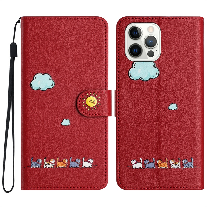 Flip Case Cho iPhone 15 14 Plus Pro Max Bao Da Ví Đựng Thẻ Đứng Hoạt Hình Dễ Thương Vỏ Điện Thoại