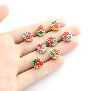 Set 10 Hạt Xỏ Lỗ Hình Trái Dâu Màu Đỏ Dễ Thương Dùng Để Làm Đồ Trang Sức Thủ Công / Vòng Đeo Tay / Vòng cổ