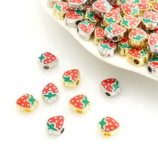 Set 10 Hạt Xỏ Lỗ Hình Trái Dâu Màu Đỏ Dễ Thương Dùng Để Làm Đồ Trang Sức Thủ Công / Vòng Đeo Tay / Vòng cổ