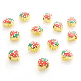 Set 10 Hạt Xỏ Lỗ Hình Trái Dâu Màu Đỏ Dễ Thương Dùng Để Làm Đồ Trang Sức Thủ Công / Vòng Đeo Tay / Vòng cổ