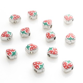 Set 10 Hạt Xỏ Lỗ Hình Trái Dâu Màu Đỏ Dễ Thương Dùng Để Làm Đồ Trang Sức Thủ Công / Vòng Đeo Tay / Vòng cổ
