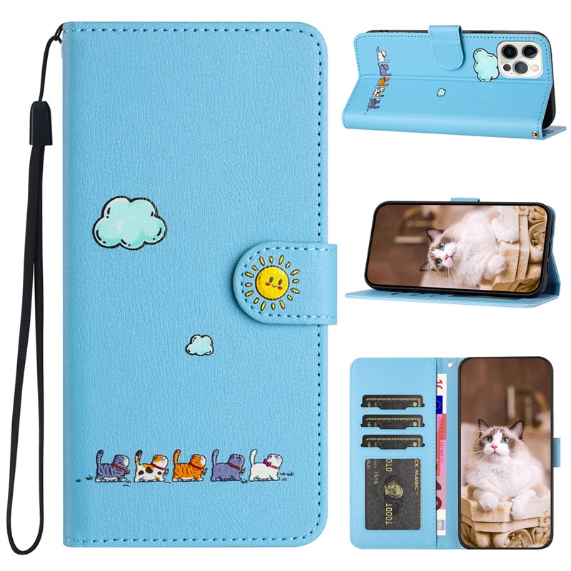 Flip Case Cho iPhone 13 12 Mini 11 Pro Max Bao Da Ví Đựng Thẻ Đứng Hoạt Hình Dễ Thương Vỏ Điện Thoại