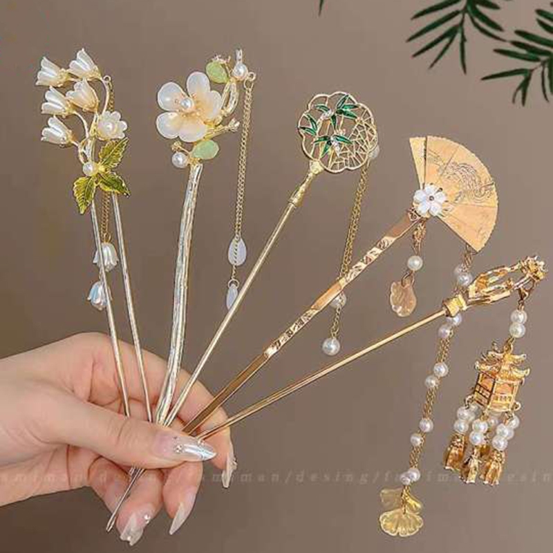 Kẹp tóc tua rua hoa, style cổ điển Hàn Quốc