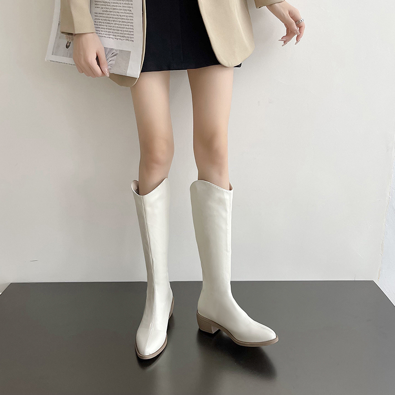 JINxCHOY SHOES Giày Bốt Da Cao Gót Mũi Nhọn Gót Dày Có Khóa Kéo Bên Hông Thời Trang Mùa Đông 2023