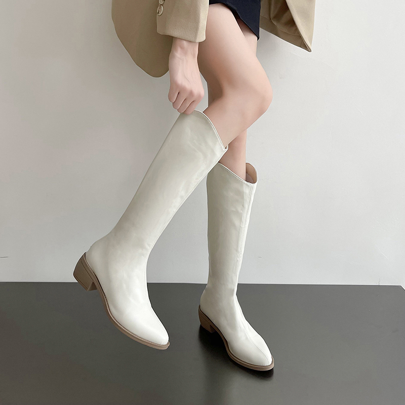 JINxCHOY SHOES Giày Bốt Da Cao Gót Mũi Nhọn Gót Dày Có Khóa Kéo Bên Hông Thời Trang Mùa Đông 2023