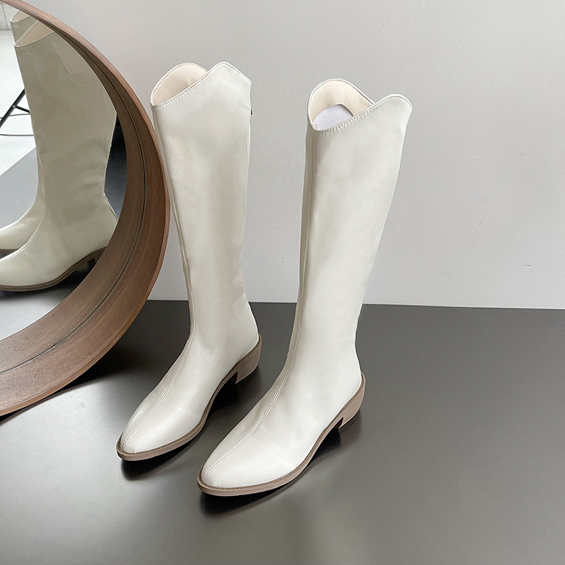 JINxCHOY SHOES Giày Bốt Da Cao Gót Mũi Nhọn Gót Dày Có Khóa Kéo Bên Hông Thời Trang Mùa Đông 2023
