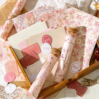 Set 30 tờ giấy in hoa phong cách vintage trang trí sổ lưu niệm