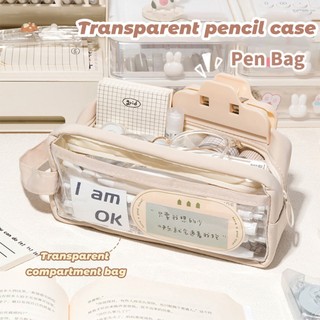 Ins pencil case trong suốt đơn giản dung lượng lớn túi chống thấm nước học sinh hàn quốc hộp lưu trữ văn phòng phẩm cung cấp trường học