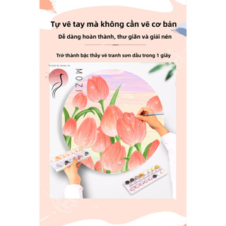 MOZI✨tranh phong cảnh cổ điển 30*30cm tranh tô màu theo số màu sắc theo kích thước Màu theo số tranh số hóa Tranh Sơn Dầu Hình Hoa Sen Dạng Khung Tròn Tự Tô Màu Trang Trí Nội Thất