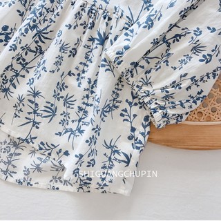 Áo Sơ Mi Voan Tay Lỡ 3 / 4 In Hoa Phong Cách Hàn Quốc Thanh Lịch Dành Cho Nữ