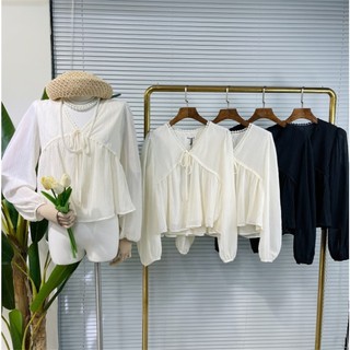 Áo Sơ Mi Chiffon Xếp Ly Dáng Rộng Tay Dài Phong Cách Hàn Quốc Baju Baju Wanita Lengan Panjang Hàng Mới Có Sẵn