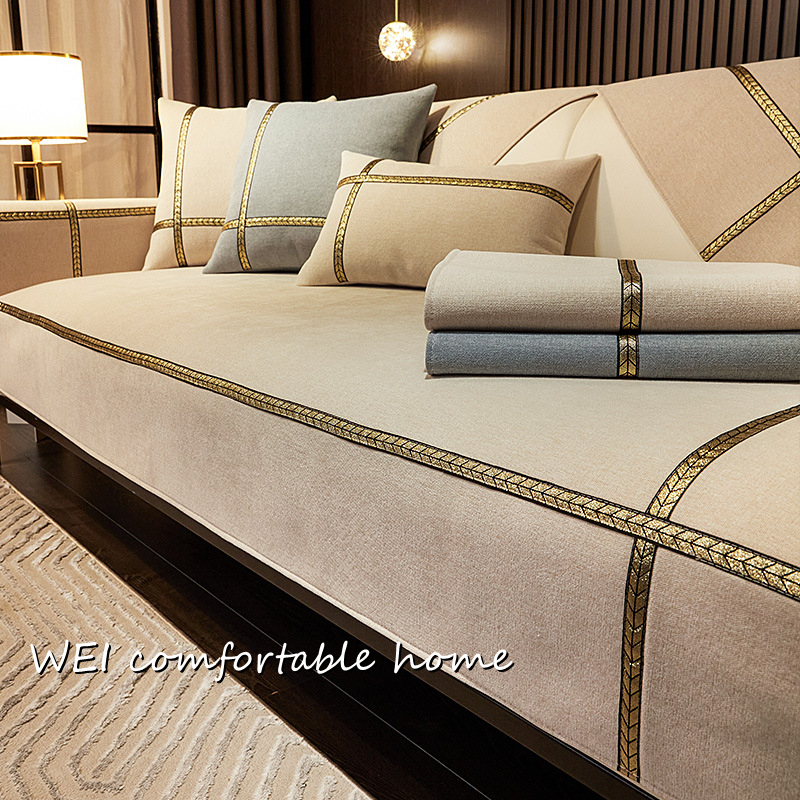 Vỏ Bọc Đệm Ghế sofa Bốn Mùa Bằng Sợi Lúa Mì Màu Trơn Chống Trượt Hiện Đại