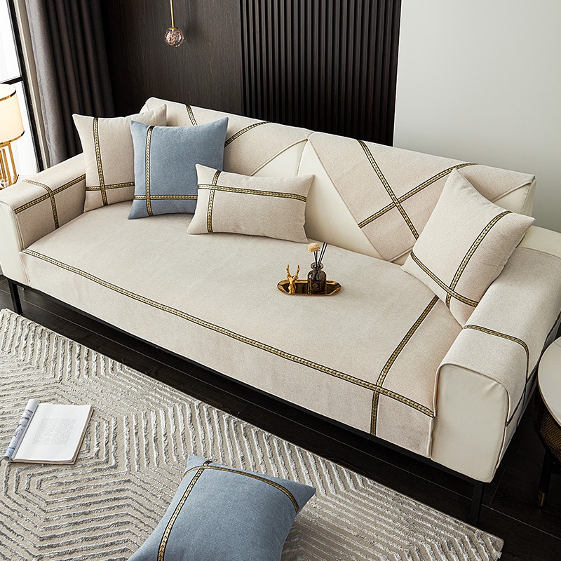Vỏ Bọc Đệm Ghế sofa Bốn Mùa Bằng Sợi Lúa Mì Màu Trơn Chống Trượt Hiện Đại