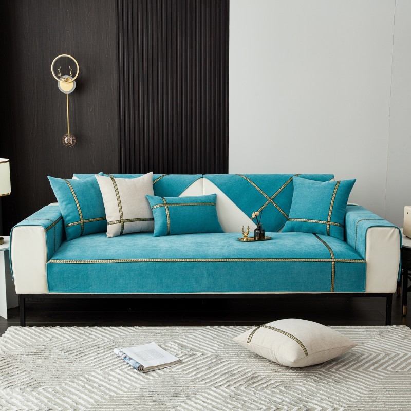 Vỏ Bọc Đệm Ghế sofa Bốn Mùa Bằng Sợi Lúa Mì Màu Trơn Chống Trượt Hiện Đại