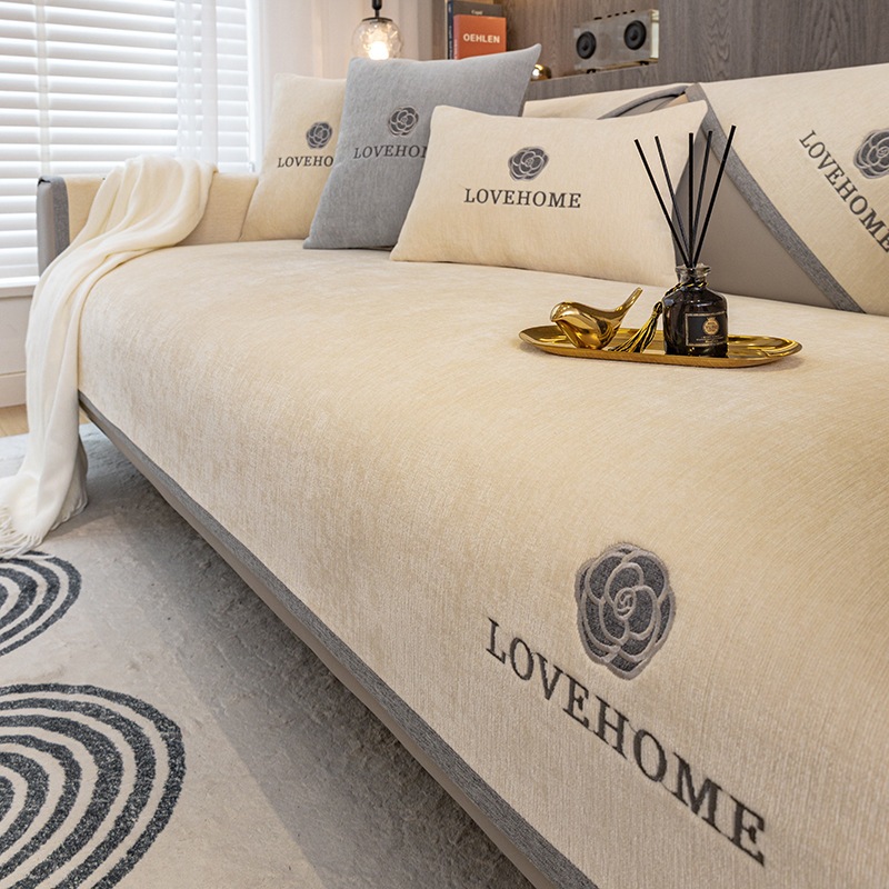 Vỏ Bọc Đệm Tựa Lưng Ghế sofa Vải chenille Thêu Hoa Đơn Giản Thông Dụng Chống Trượt
