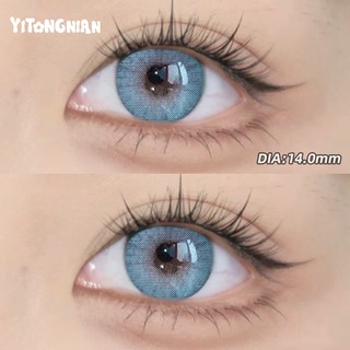 Yi TONG NIAN Kính áp tròng màu xanh cao cấp dành cho nữ mặc hàng ngày, mắt to tự nhiên 1 đôi / 2 miếng