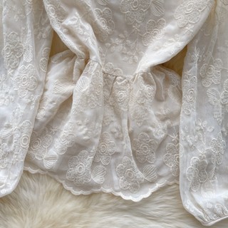 Áo Sơ Mi Nữ Tay Dài Phồng Cổ Chữ v Thêu Hoa Phong Cách Hàn Quốc baju baju wanita Lenan panjang Hàng Mới Có Sẵn