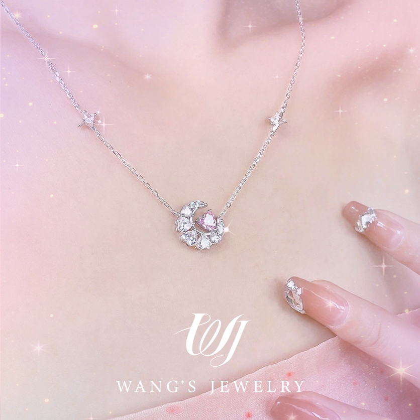 Vòng cổ hình trái tim màu hồng Nữ cô gái Quà tặng Thời trang Hàn Quốc sang trọng