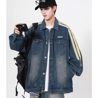 GKSSS  Áo Khoác denim Tay Dài Dáng Rộng Phong Cách retro Mỹ Thời Trang Xuân Thu Hàng Mới Dành Cho Nam Nữ