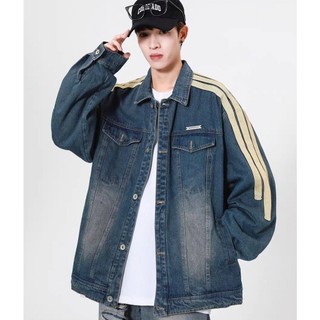 GKSSS  Áo Khoác denim Tay Dài Dáng Rộng Phong Cách retro Mỹ Thời Trang Xuân Thu Hàng Mới Dành Cho Nam Nữ