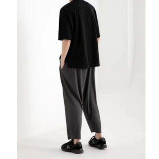 Miyake Xếp Ly Đến Mắt Cá Chân Quần Nam Thu Đông Drap Nhật Bản Dáng Rộng Cơ Bản Đơn Giản Nam Thẳng Quần